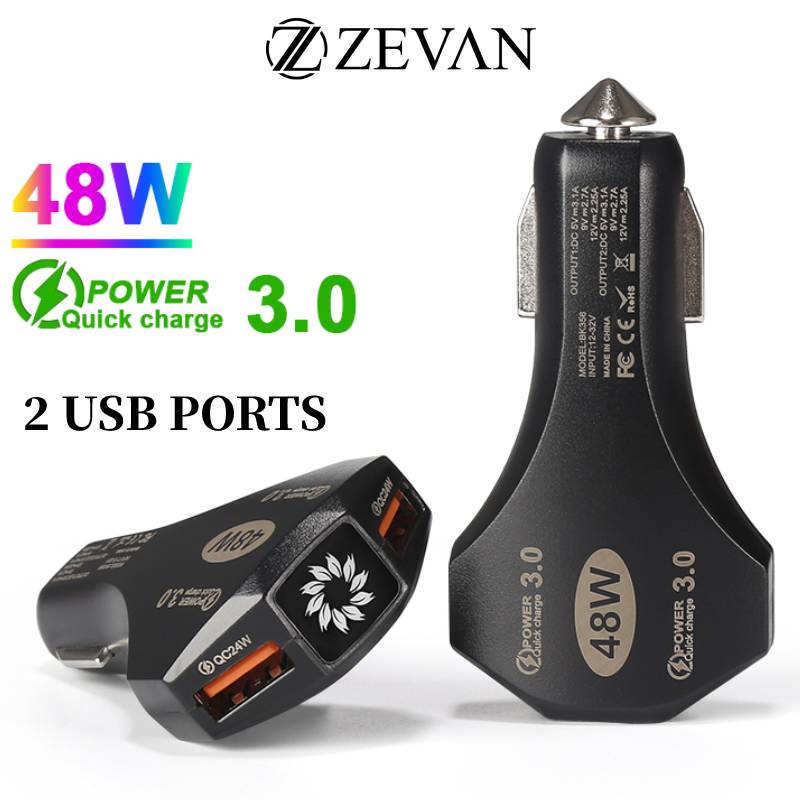 ZEVAN Carger Mobil 48W HP Mobil Casan Car Motor Quick Charge USB 2 Ports BERGARANSI RESMI Mobil Adaptor Charger Harga 45,000 rupiah*Gratis Ongkir