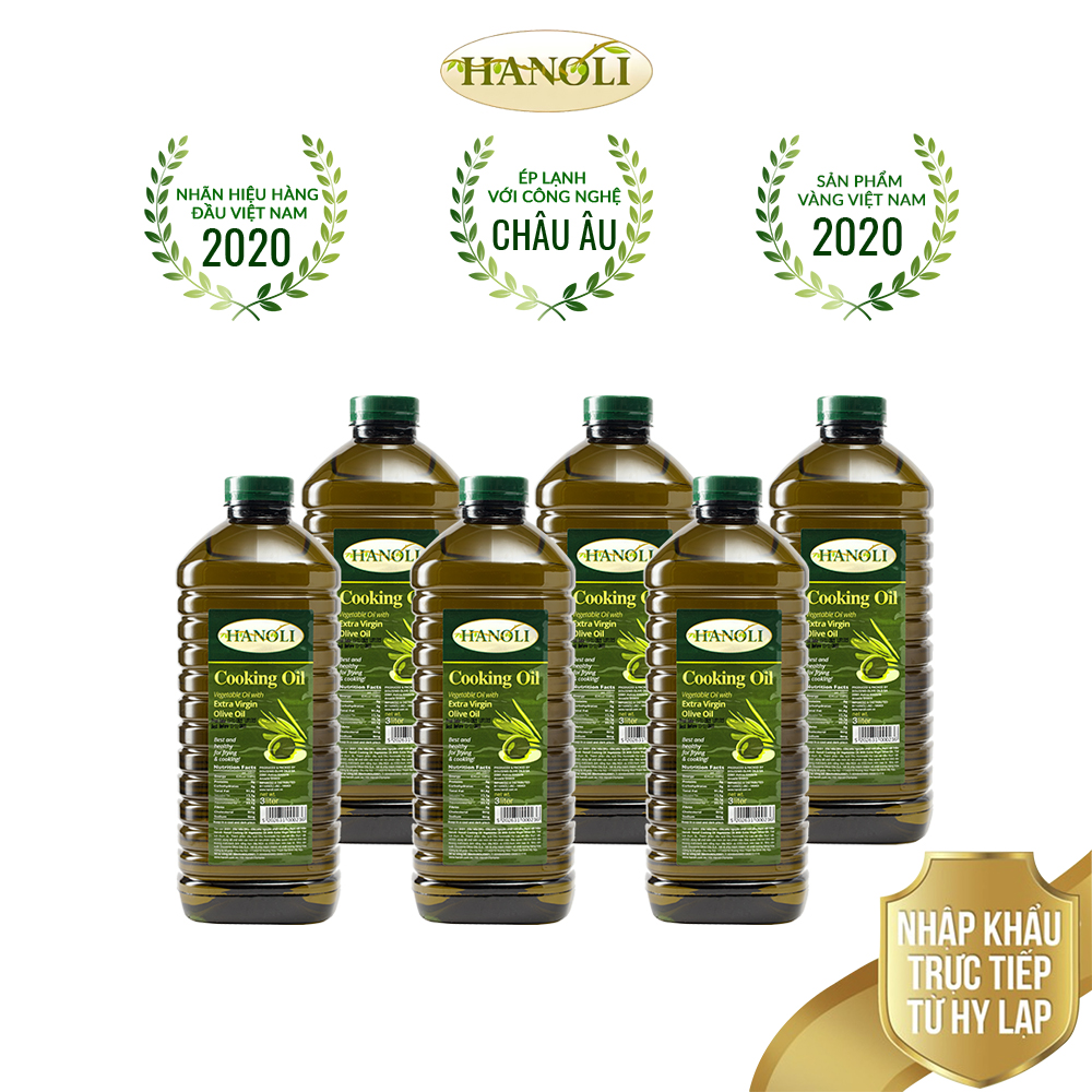 Combo thùng 6 chai Dầu ăn oliu HANOLI chai 3L chứa 75% dầu oliu siêu