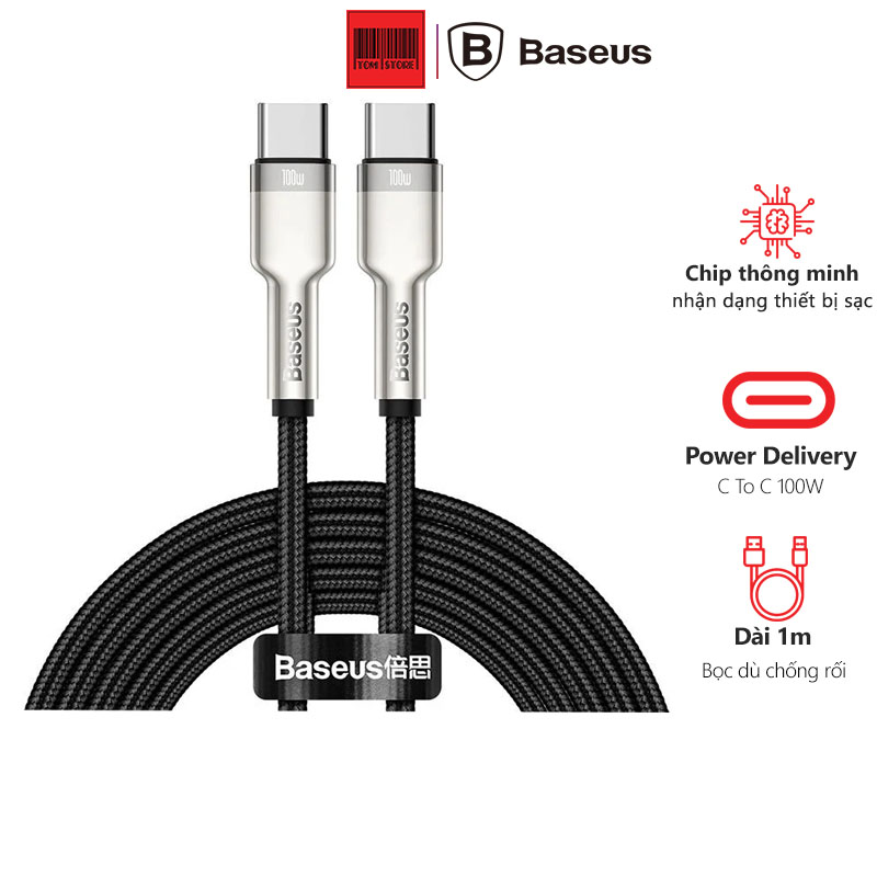 Cáp sạc siêu nhanh 100W Baseus Cafule Series Metal Data Cable Type-C to Type-C -Cáp type C sạc nhanh bọc dù