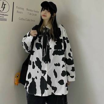 Áo sơ mi from rộng kèm cavat con bò sữa xinh xắn TTSLA0487