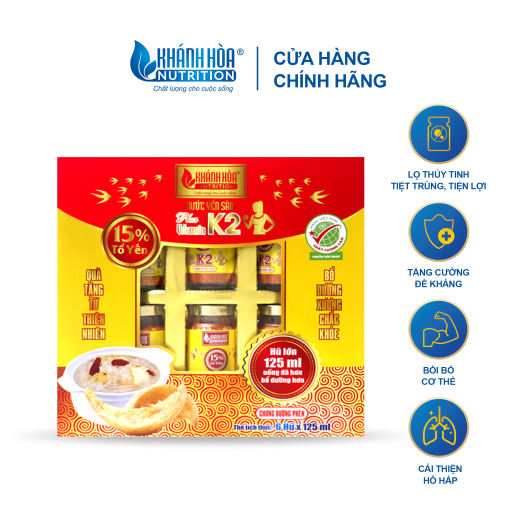 Nước Yến Sào 15% Chưng Đường Phèn Bổ Sung Vitamin K2 Khánh Hòa Nutrition (Hộp 6 lọ x 125ml ) - Thực Phẩm Dinh Dưỡng
