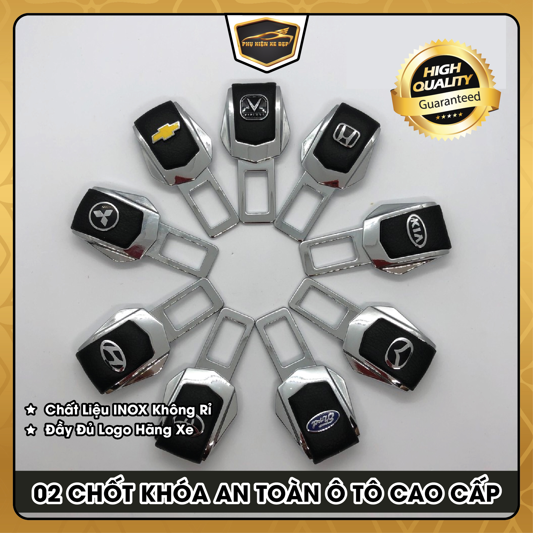 Bộ 02 Đầu khoá chốt cắm đai dây an toàn xe ô tô - có logo theo hãng xe- chất liệu cao cấp sang trọng