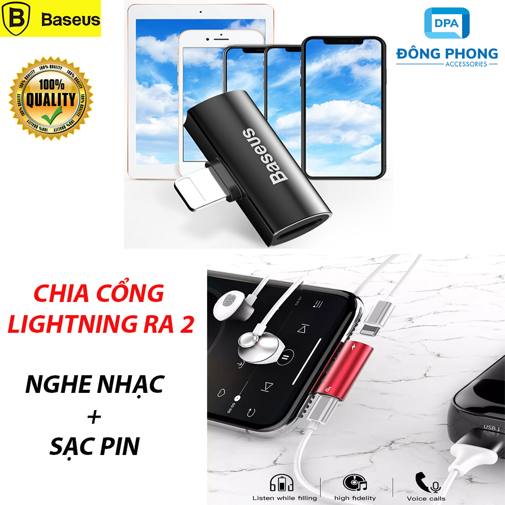 Jack Chia Cổng Lightning 1 Ra 2 Baseus L46 Có Hỗ Trợ Đàm Thoại Cho iPhone, iPad