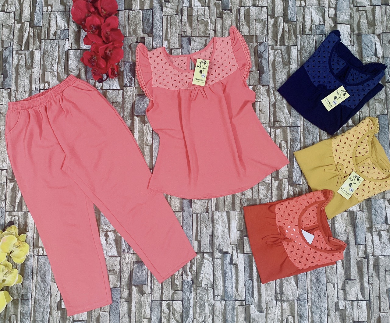 [HCM]bộ 9 tấc vải đũi cổ ren cubis shop 23