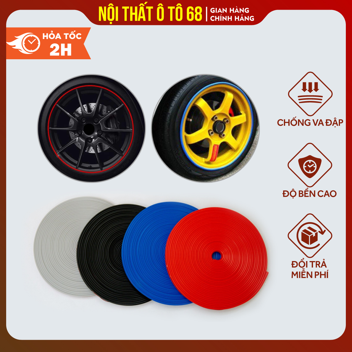 Nẹp Vành Bánh Xe Cho Ô Tô, Xe Hơi (8 mét đầy đủ cho 4 bánh)