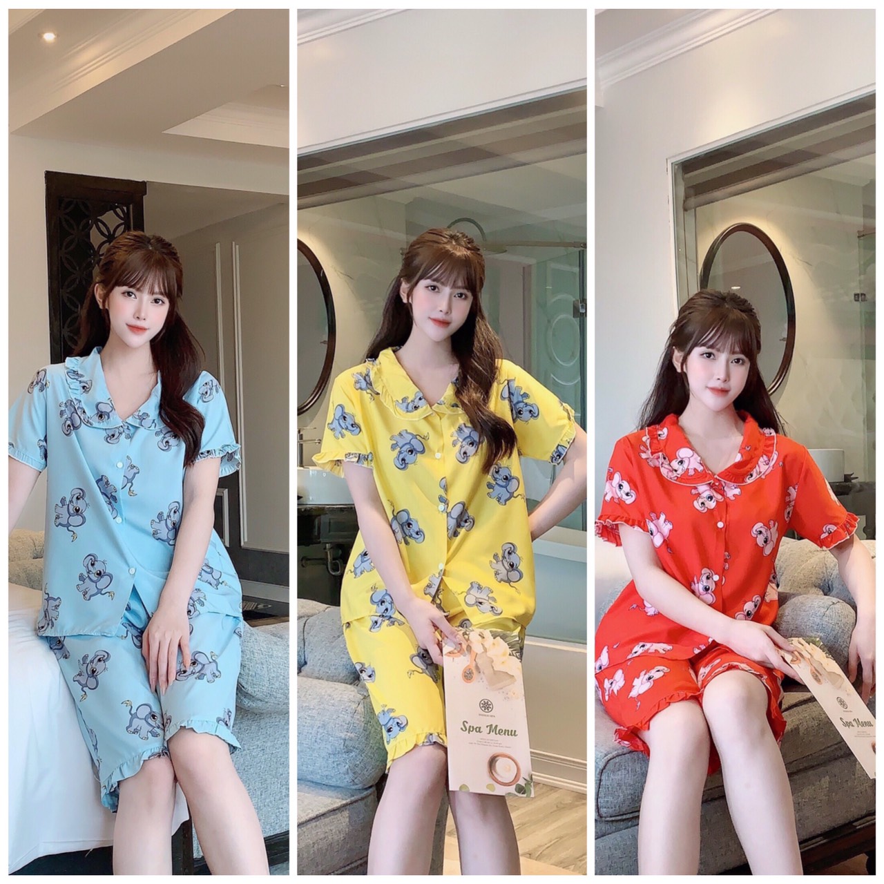 Đồ bộ lụa lửng bé voi tiểu thư mềm mịn dễ thương thời trang