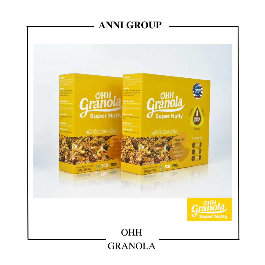 Combo 2 hộp Ngũ Cốc Nutty lợi sữa đến từ hạt siêu dinh dưỡng : óc chó, hạt điều, mắc ca, hạnh nhân, hạt Chia với mât ong·tiêu chuẩn chất lượng FDA Hoa Kỳ – Fruit granola, for mom and baby Ohh Granola_Super Nutty  250g