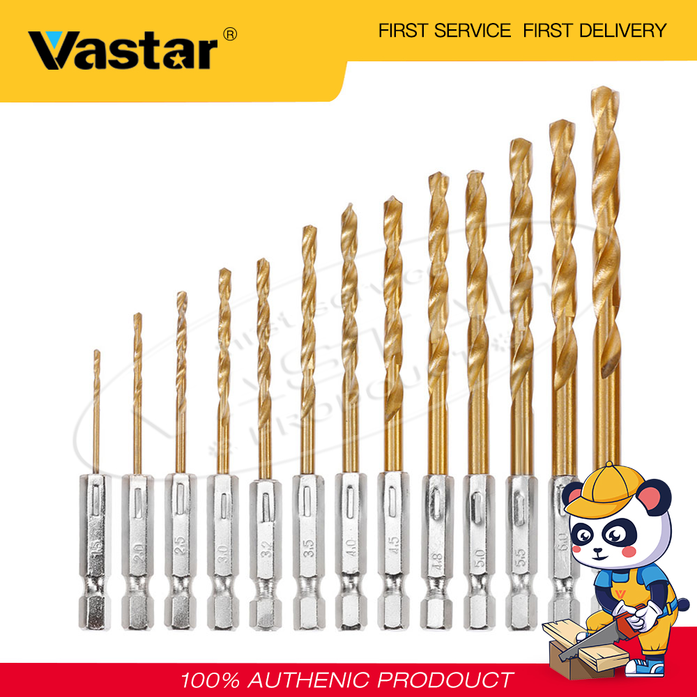 Vastar 13 Chiếc Sắt Phủ Titan Kim Loại Thép Mềm Xoắn HSS Bộ Khoan Nhỏ Kim Loại Dụng Cụ Điện Phụ Kiện 1/4 Chuôi Lục Giác