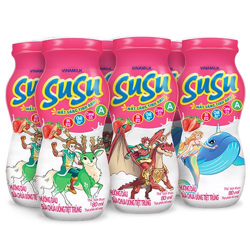 Thùng 48 chai sữa chua uống susu hương dâu - lốc 6 chai màng nhôm 80ml