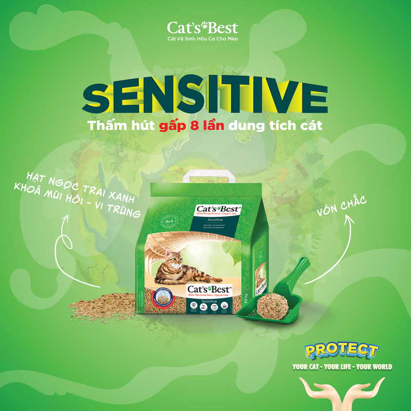 Cát hữu cơ siêu thấm hút cho mèo cat's best sensitive bao 7.2kg