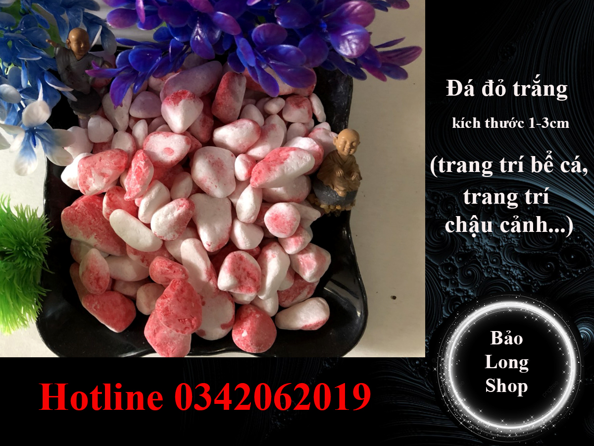 1kg đá đỏ trắng trang trí chậu cây cảnh, trang trí sân vườn