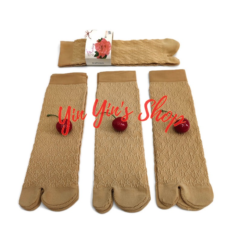 Combo 5 đôi tất vớ nữ cotton và thun màu da với thiết kế hoa văn hình lưới