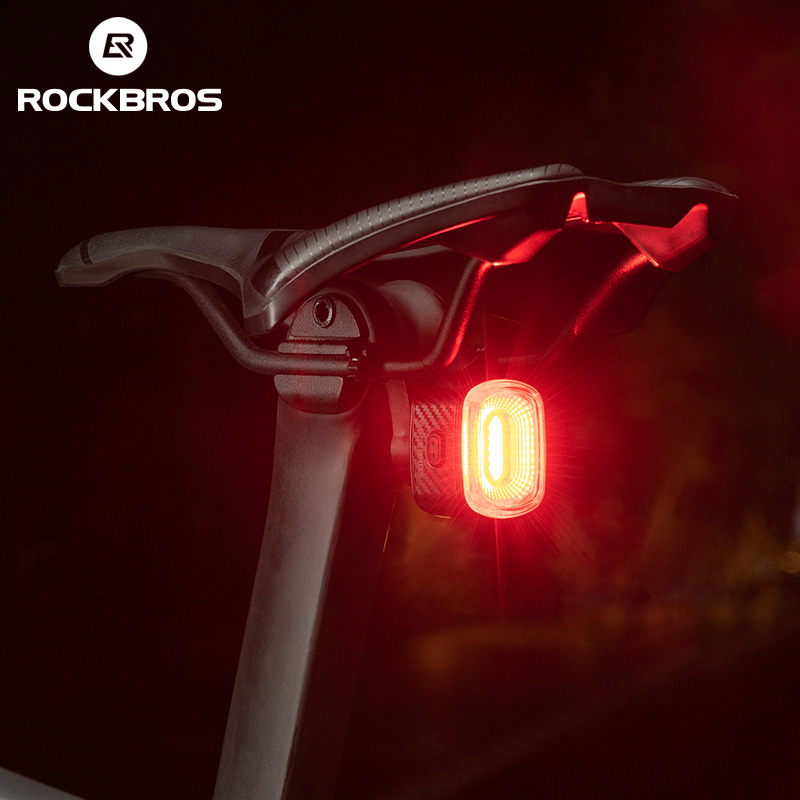 ROCKBROS Đèn phía sau xe đạp thông minh đèn LED cho phanh không thấm nước xe đạp sạc được USB Đèn hậu siêu nhẹ 5 chế độ ABS trở lại đèn an toàn phụ kiện xe đạp