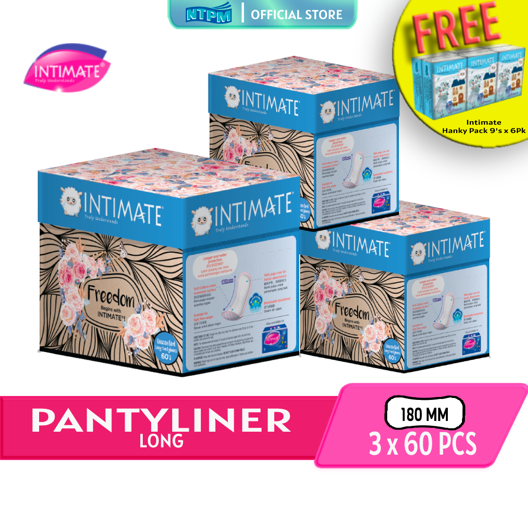 Intimate Pantyliner Long 60's x 3Box - FREE Intimate Hanky Pack 9's x 6Pkt