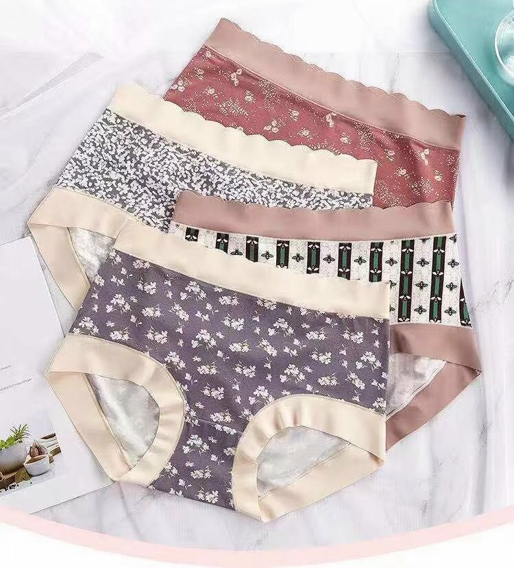 Combo 5 quần lót nữ cotton lụa big size lưng cao họa tiết 6115