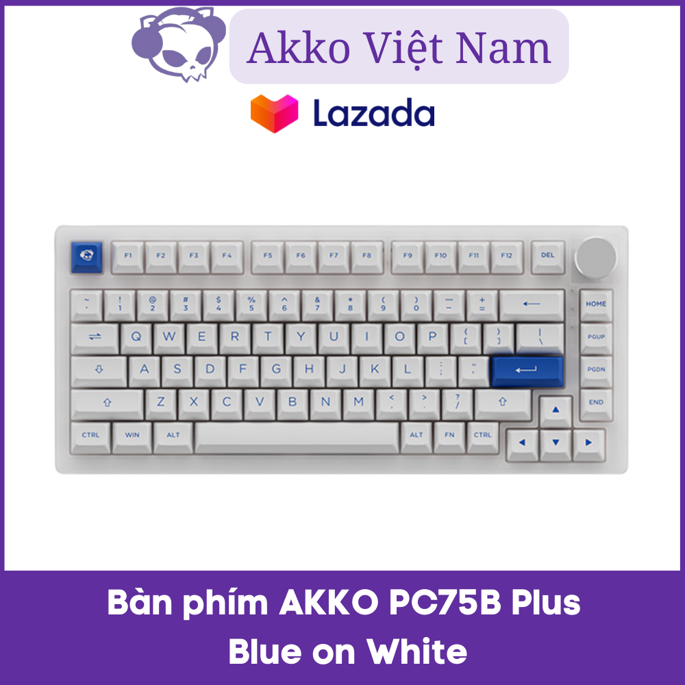 Bàn phím AKKO PC75B Plus Blue on White (Bluetooth 5.0 / Wireless 2.4Ghz / Hotswap / Foam tiêu âm / AKKO CS Jelly switch)