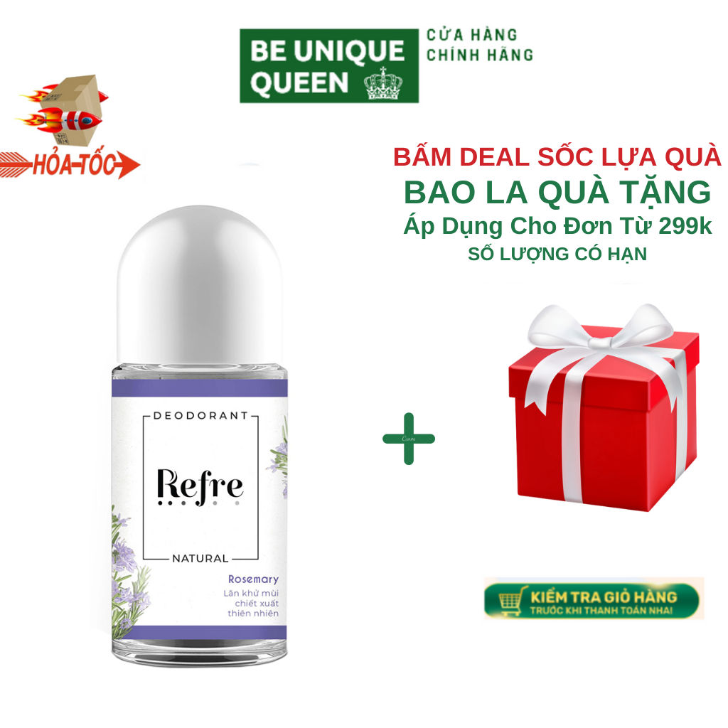 [MẪU MỚI NHẤT] Lăn khử mùi Refre Natural Rosemary Hương Thảo 40ml