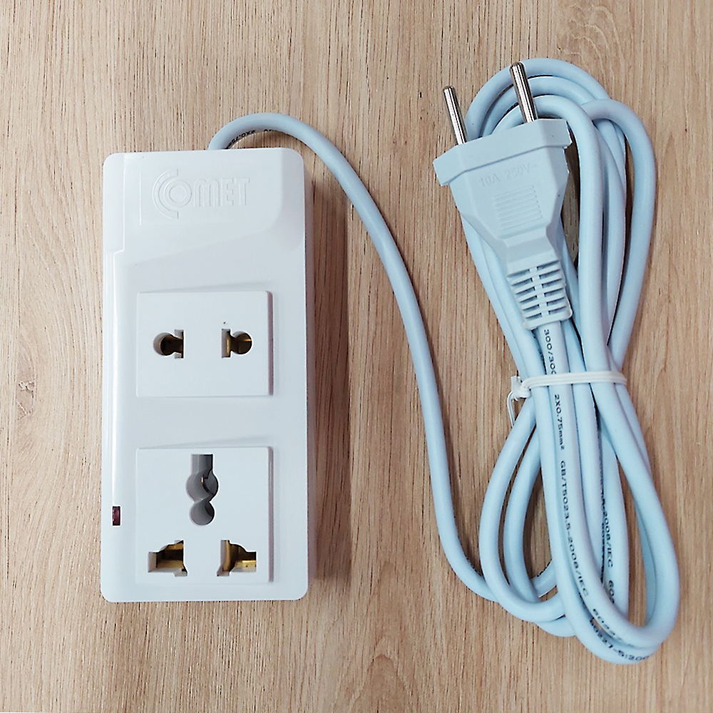 Ổ cắm nối dài Comet CES11112, công suất 1800w, dây dài 2m, 1 ổ đa năng + 1 ổ đơn - Hàng chính hãng - Điện Dân Dụng.