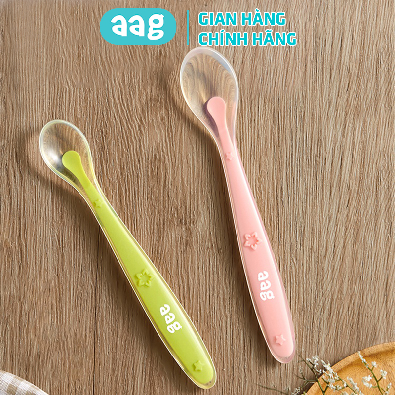 Set 2 thìa ăn dặm silicon AAG2008005, muỗng ăn dặm an toàn tiện lợi cho bé