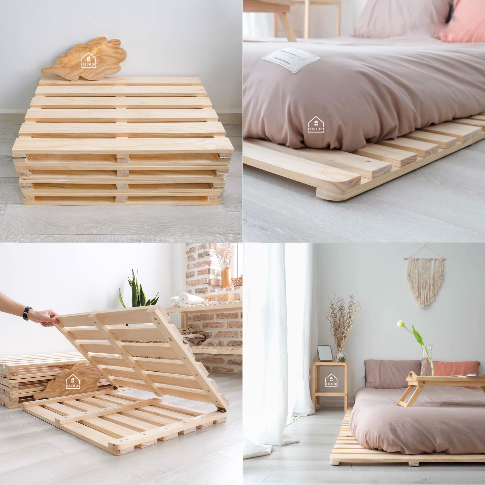 Giường ngủ 1m8 x 2m cao 4cm xếp gọn gỗ thông mỹ nhập khẩu