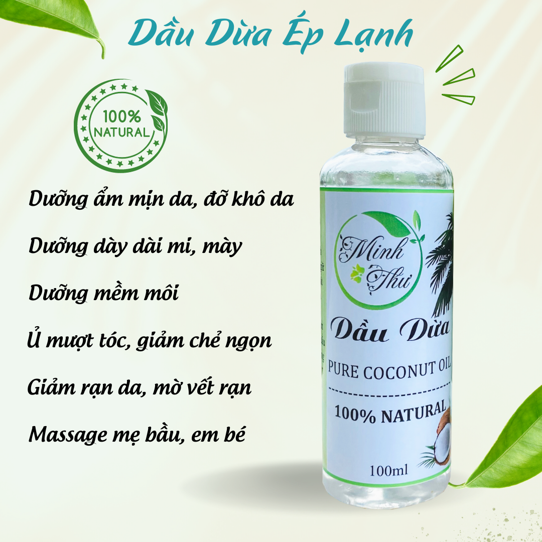Dầu dừa Minh Thư, dầu dừa ép lạnh, dầu dừa nguyên chất, dưỡng tóc, dưỡng ẩm, massage em bé chai 100ml, tặng cọ chuốt mi