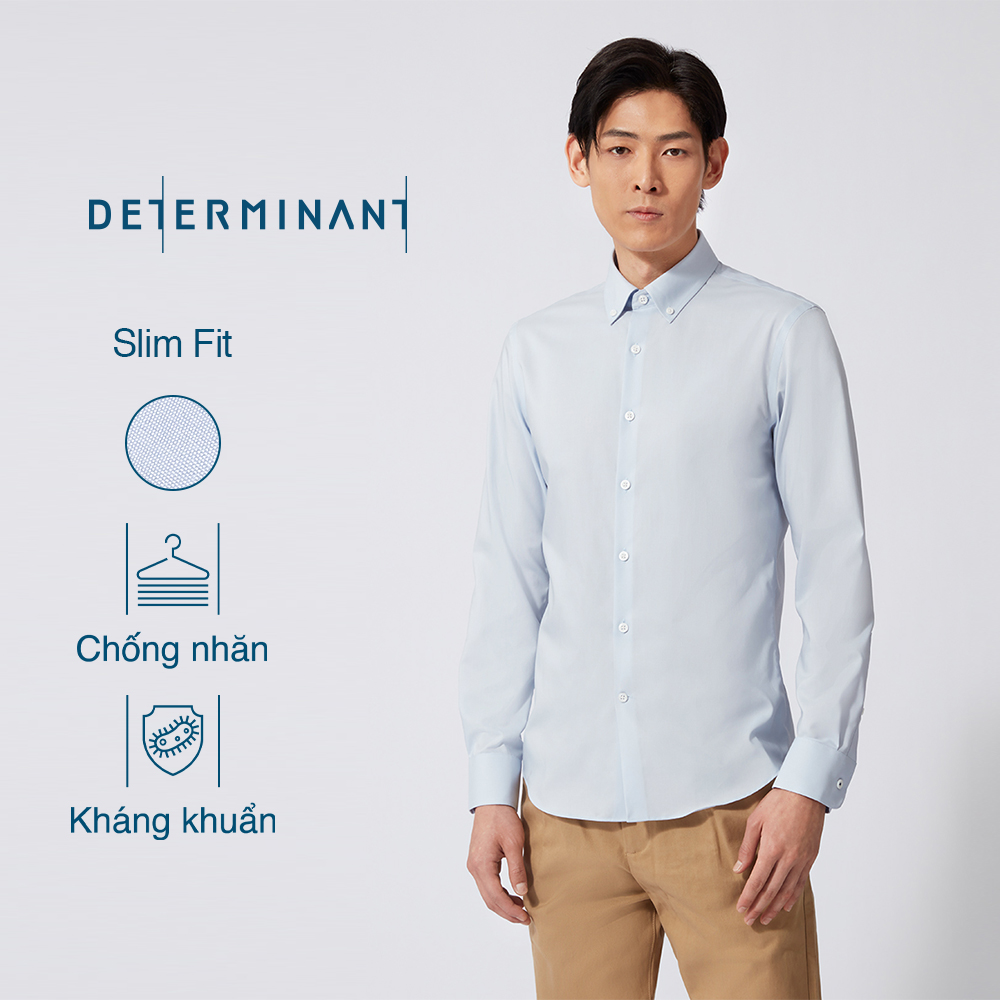 Áo sơ mi nam DETERMINANT tay dài - dáng ôm - chống nhăn - kháng khuẩn - màu xanh nhạt - C02