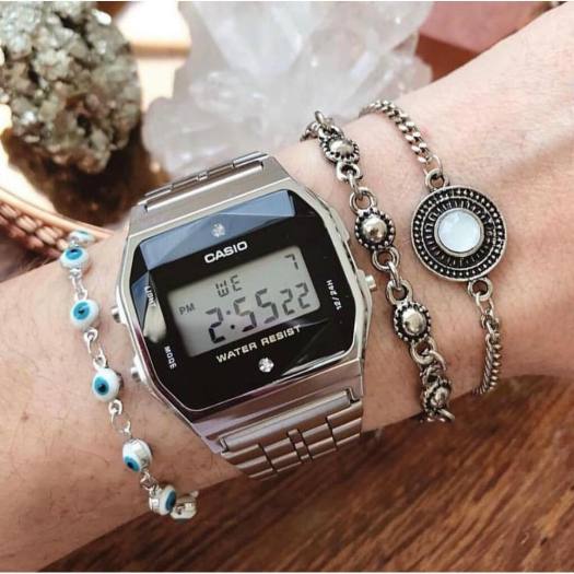 Đồng Hồ Casio Nam Nữ A159 mặt đính đá, thép không gỉ, không phai màu, kiểu dáng thể thao