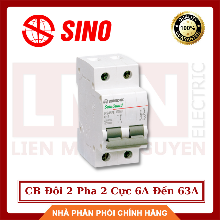 SINO Cầu Dao Tự Động CB Đôi 2 Pha 2 Cực 6A Đến 63A - Hàng Việt Nam, Chất Lượng Cao - BH 12 Tháng