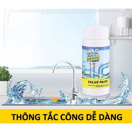 Hộp bột thông tắc đường ống WILD TORNADO 110g, bột thông tắc siêu mạnh, bột thông tắc hiệu quả, tuancua