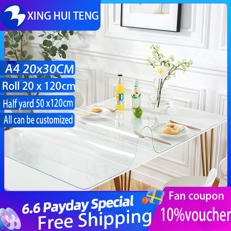 Gambar (1mm Transparent Rectangle Round) XHT Soft Glass PVC Tablecloth Waterproof Heat Resistant Oil Resistant Plastic Tablecloth Transparent Dining Table Coffee Table Mat Soft Glass Plastic Tablecloth Cover