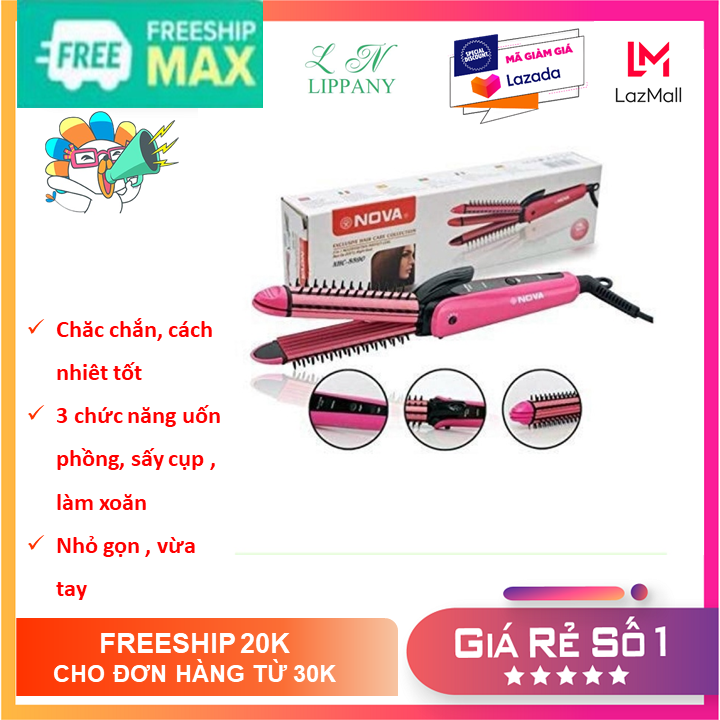 Lược điện nova 3 in 1 nhc - 8890, làm xoăn tóc, dập xù, chải thẳng tóc , tạo kiểu tóc