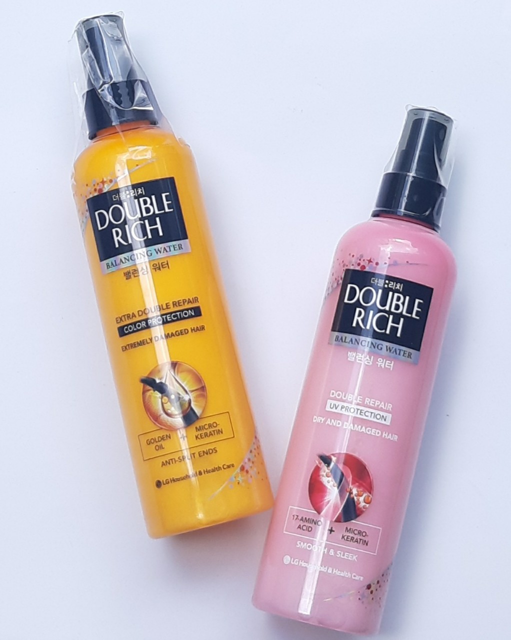 Xịt nước dưỡng tóc Double Rich 250ml phục hồi tóc hư tổn Balancing Water Revitalize Nutrition chăm sóc tóc hư tổn Màu Hồng)