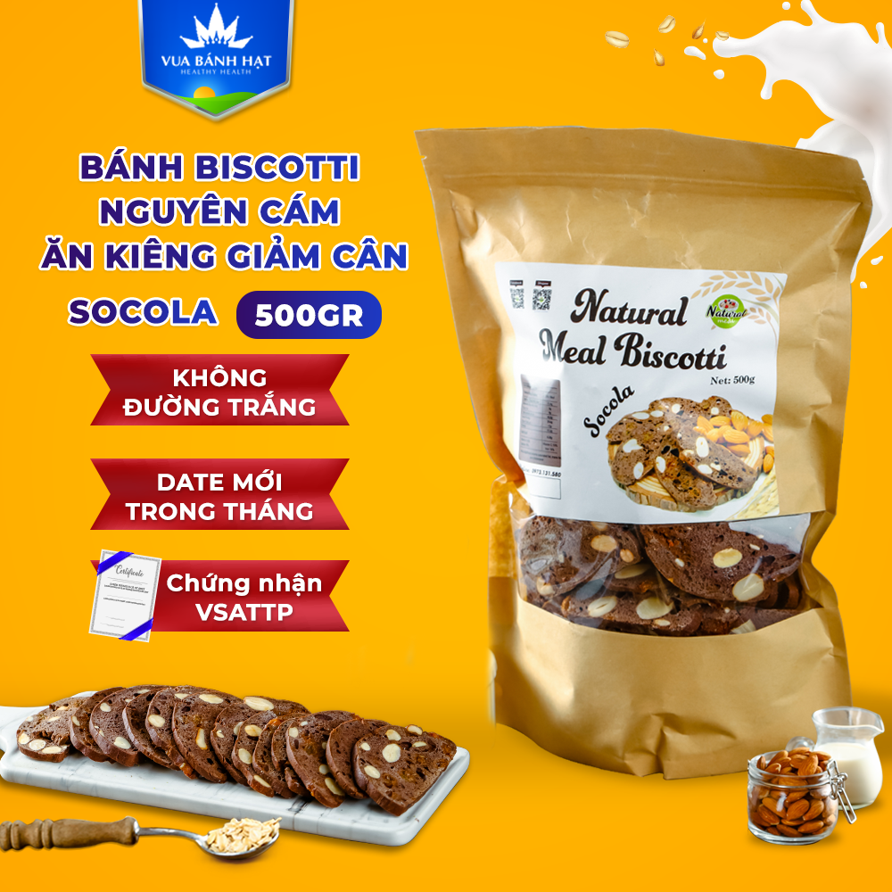 Bánh Biscotti vị CHOCO thơm ngon, ăn kiêng giảm cân, không đường bếp nhà Vua Bánh Hạt - 500g