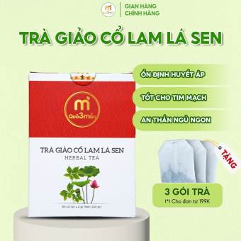 Trà Giảo Cổ Lam Lá Sen ổn định huyết áp, giảm mỡ máu, ngăn ngừa xơ vữa động mạch hộp 60 túi lọc thương hiệu Quà 3 Miền