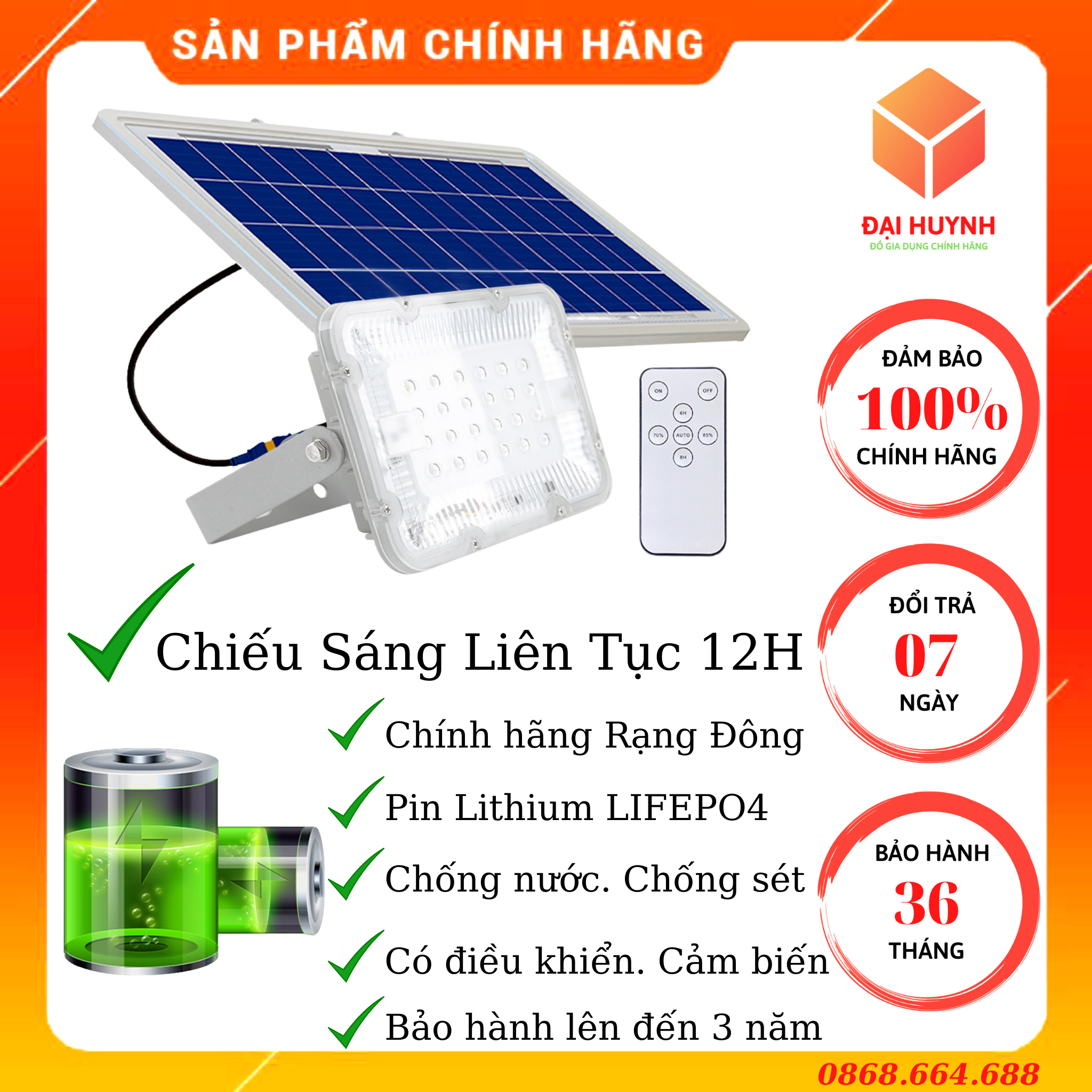 [BẢO HÀNH 3 NĂM] Đèn Pha Năng Lượng Mặt Trời 40w Có Điều Khiển Cao Cấp Rạng Đông CP01.SL 40W