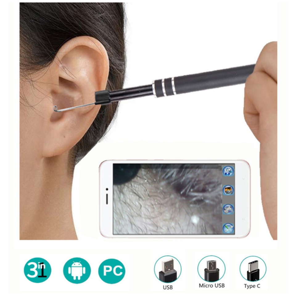 Camera nội soi tai lấy ráy tai camera lấy ráy tai có camera Dụng Cụ Lấy Ráy Tai Có Camera 3 Trong 1 
