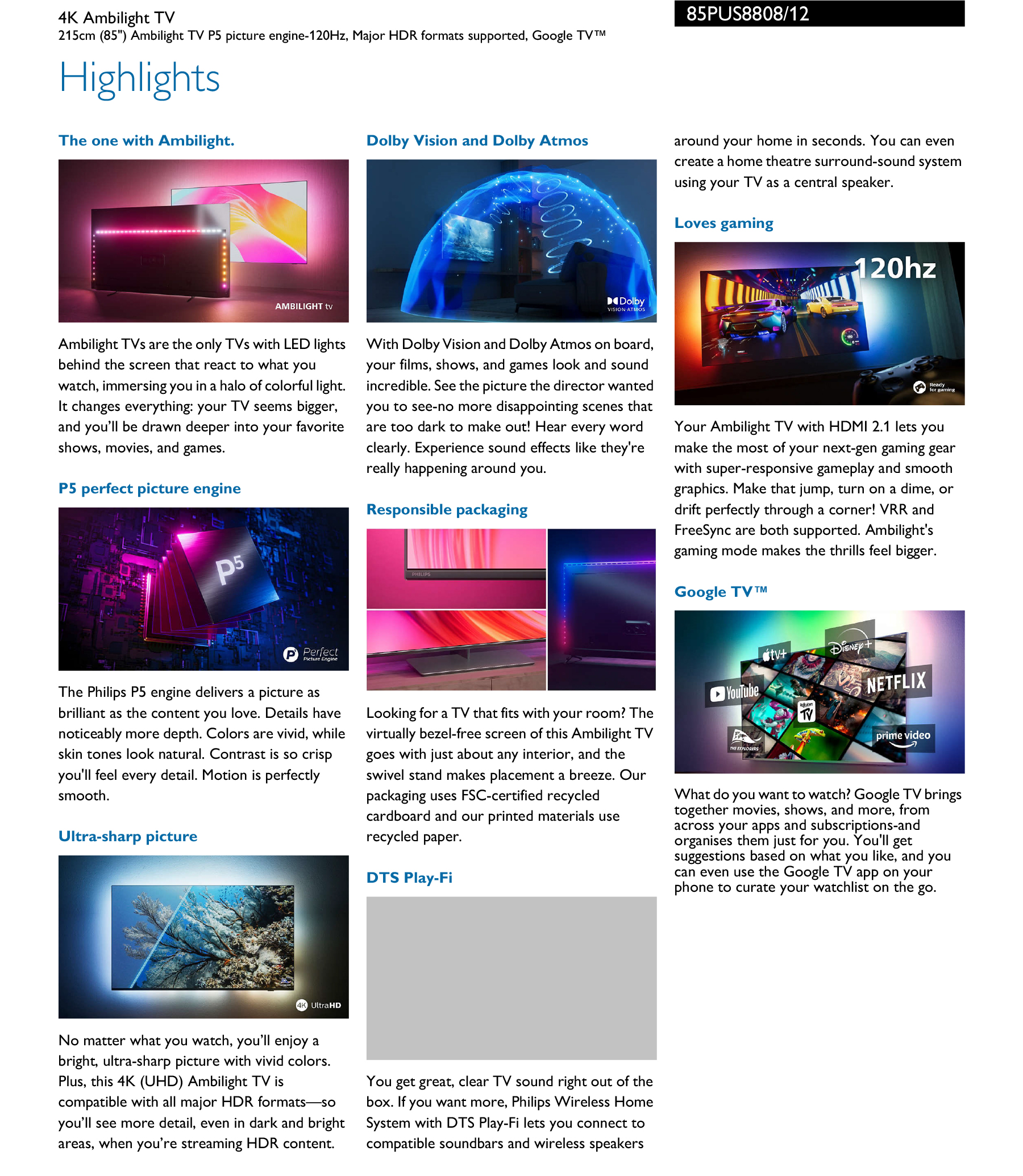 PHILIPS 85PUS8808 85" AMIBILIGHT 4K GOOGLE SMART TV + FREE WALLMOUNT INSTALLATION · v49