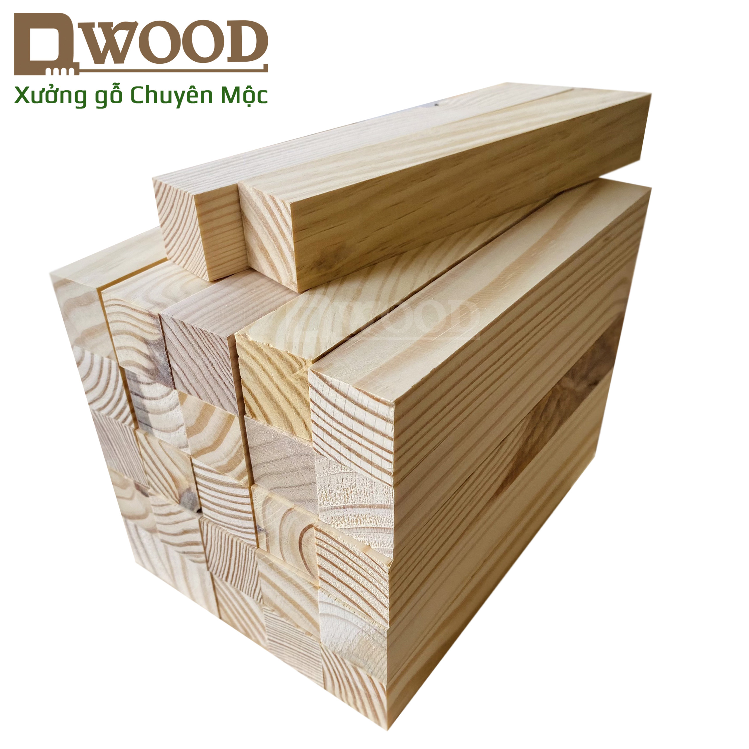 Thanh gỗ thông DWOOD vuông 3cm dài 20cm - 30cm đã xử lý đẹp các bề mặt