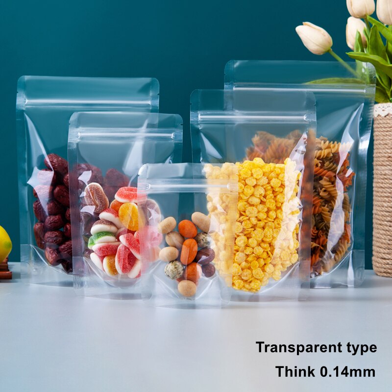 StoBag 50pcs Food Packaging Ziplock Bags Transparent Stand Up