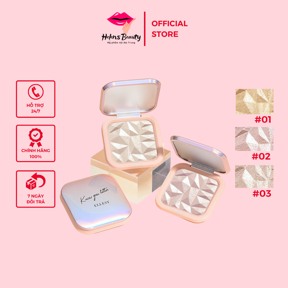 Phấn highlight bắt sáng ELLESY 3D ánh nhũ cao cấp làm sáng da bền màu lâu trôi - Phấn nội địa Trung trang điểm cao cấp chính hãng- Helens Beauty mã 30