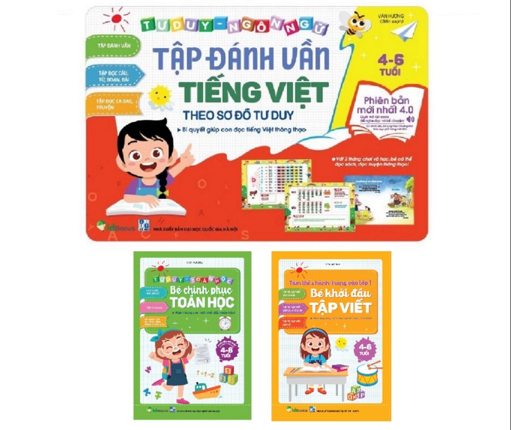 Sách - Tập đánh vần tiếng việt phiên bản 4.0 có file đọc, bé khởi đầu tập viết và bé chinh phục toán học combo 3 cuốn - Nhà sách Học Liệu