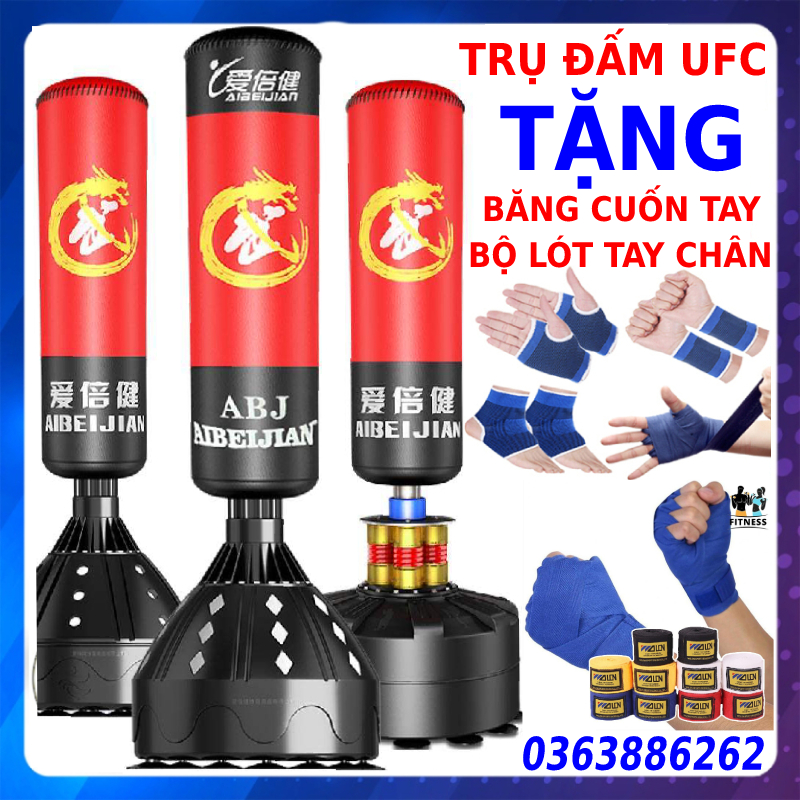 Combo trụ bao cát đấm bốc boxing UFC tự đứng chính hãng + Băng tay đấm bốc MMA cao cấp full màu full size - Bảo hành 12 tháng