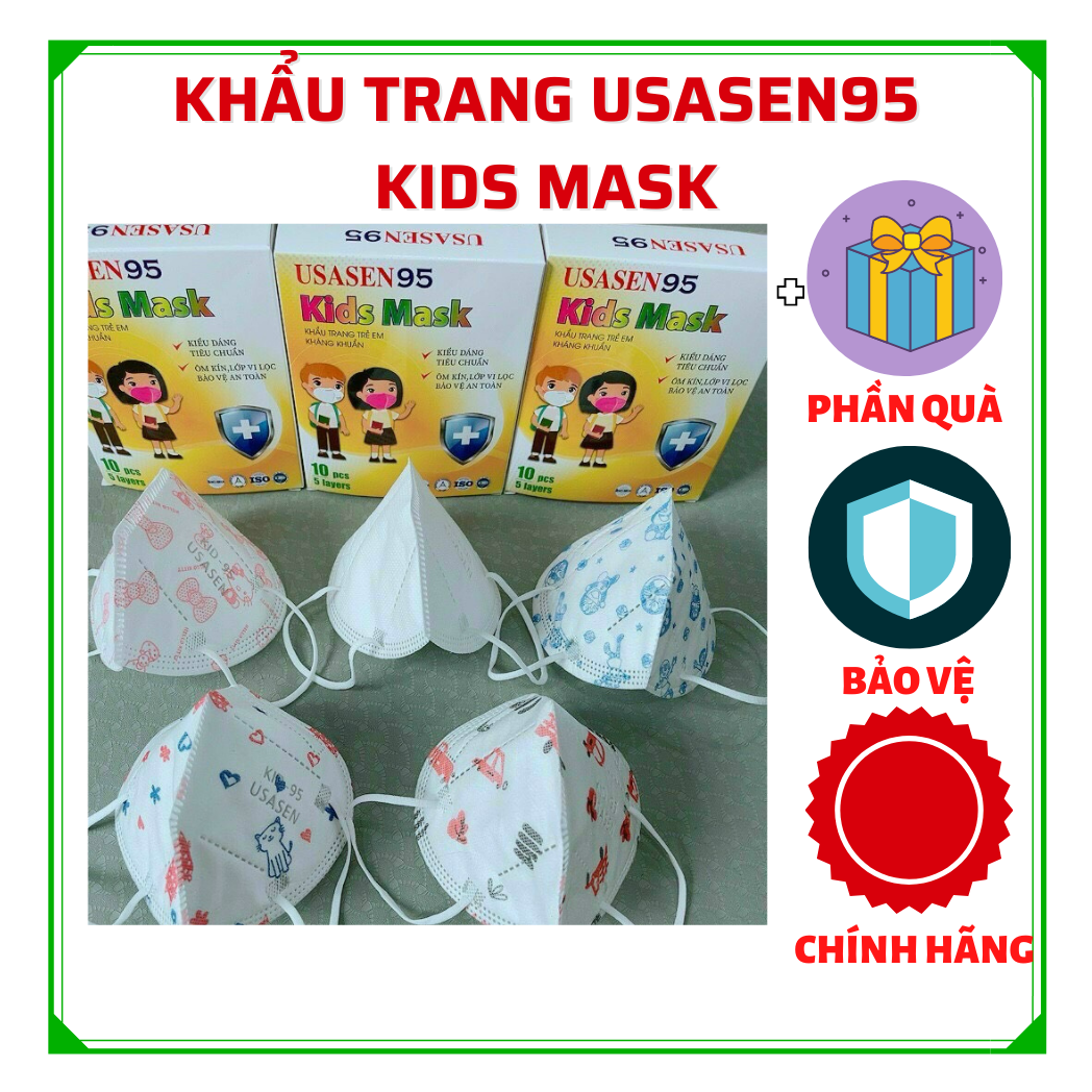 Khẩu trang trẻ em N95 5 lớp USASEN, khẩu trang n95 kids kháng khuẩn cho bé hàng chính hãng
