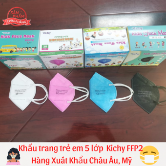 Khẩu trang trẻ em FFP2 (N95) 5 lớp Kichy, chống bụi mịn PM2.5 hàng xuất khẩu Âu Mỹ, có nẹp chắc chắn, nhiều màu sắc