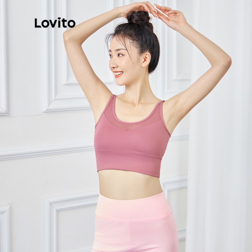 Lovito Plain Shockproof Sports Bra for Women Gym Yoga L02038  (Purple/Black/Blue/Pink)