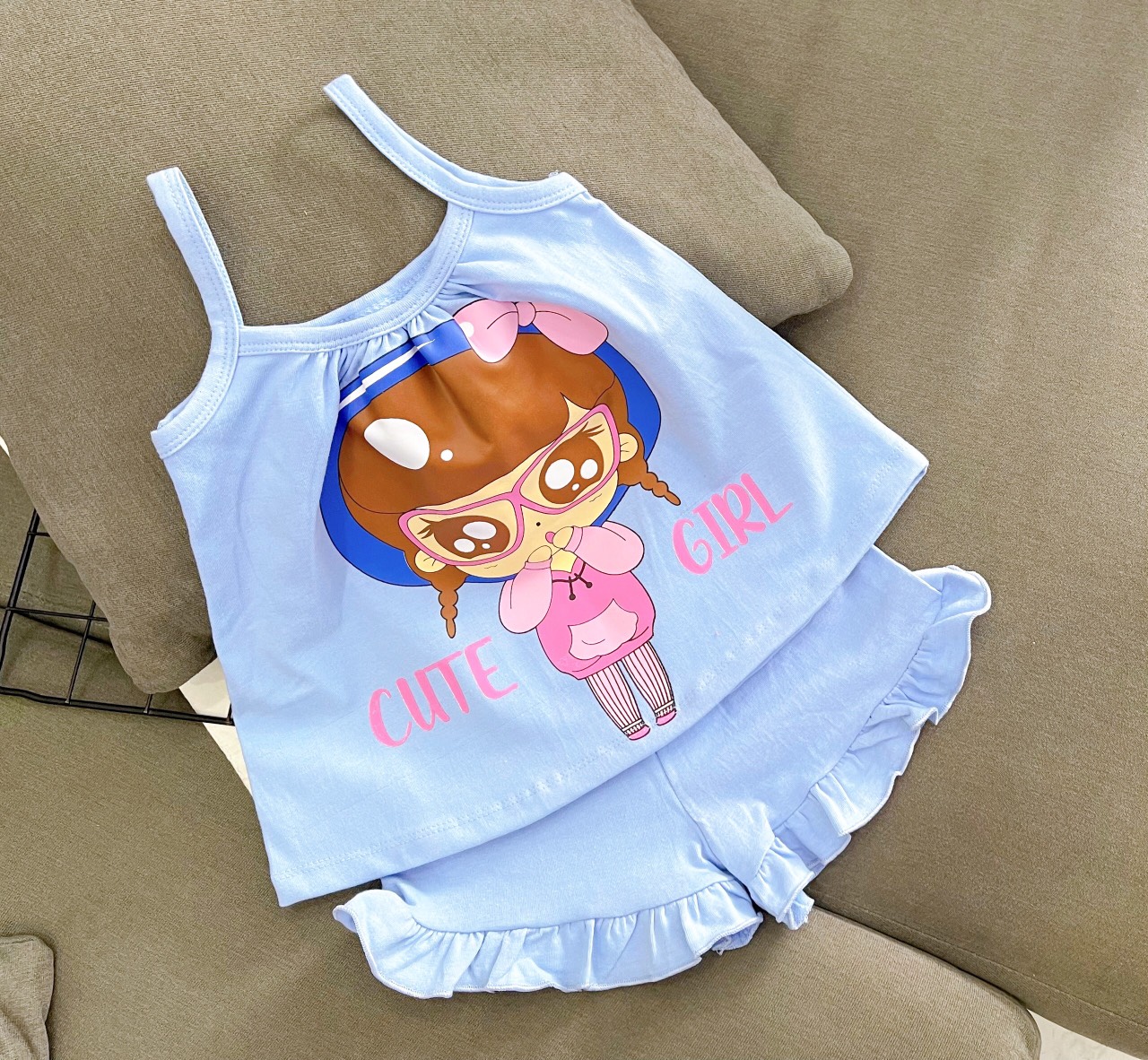9-20kg Siêu cưng! mát mẻ mùa hè! Đồ bộ áo dây quần bèo Thun coton đẹp bé gái (117) - 5