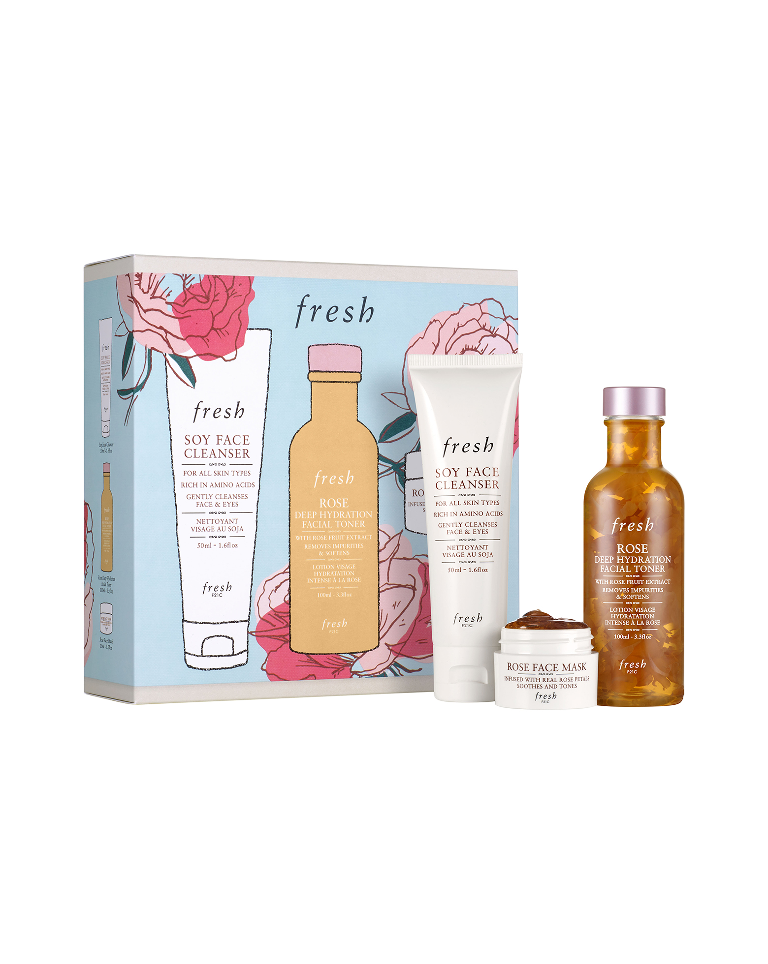 Bộ dưỡng da Fresh Rose Deep Hydration Skincare Set