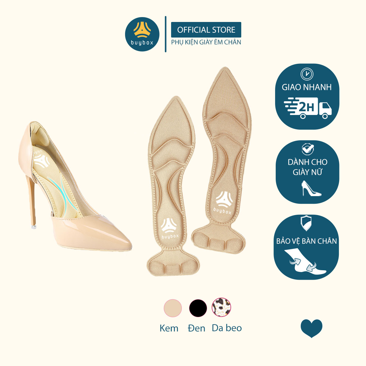 2 cặp lót giày cao gót mũi nhọn giảm size cho giày bị rộng, thoáng khí và êm chân - buybox - BBPK55