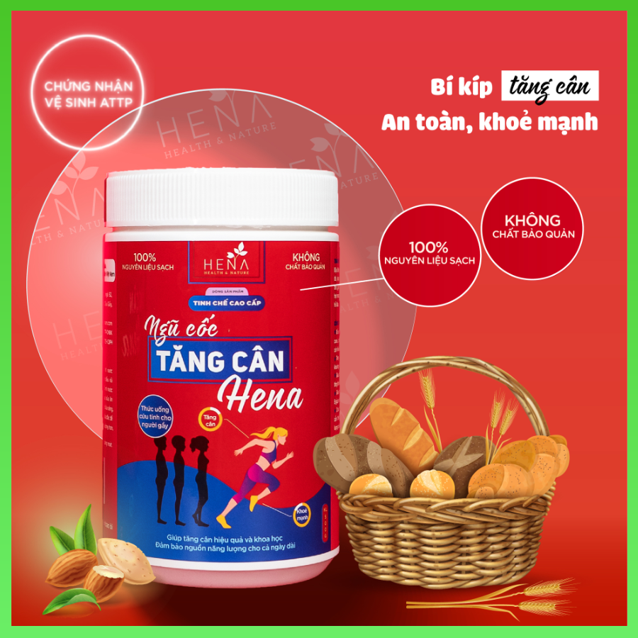 Ngũ Cốc Tăng Cân Hena 500G Đạt Chuẩn Quốc Tế ISO 22000 - Bột Ngũ Cốc Tăng Cân từ hơn 11 loại Hạt Hữu Cơ - 100% Tự Nhiên - Hỗ Trợ Tăng Cân Cho Người Gầy, Người Tập Gym, Trẻ Em Chậm Lớn - Sản Phẩm Chính Hãng