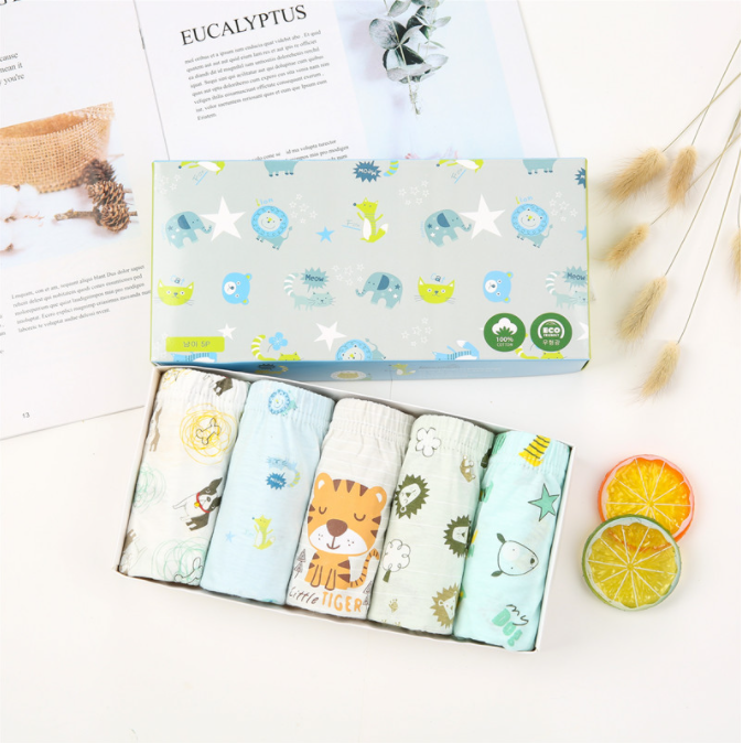 Hộp 5 quần lót bé trai Hàn Quốc 100% cotton mẫu Vườn Thú Nhỏ